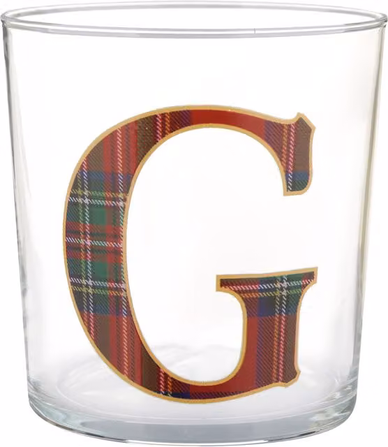 Bicchiere per acqua KASANOVA lettera G tartan rosso in vetro, 360 ml