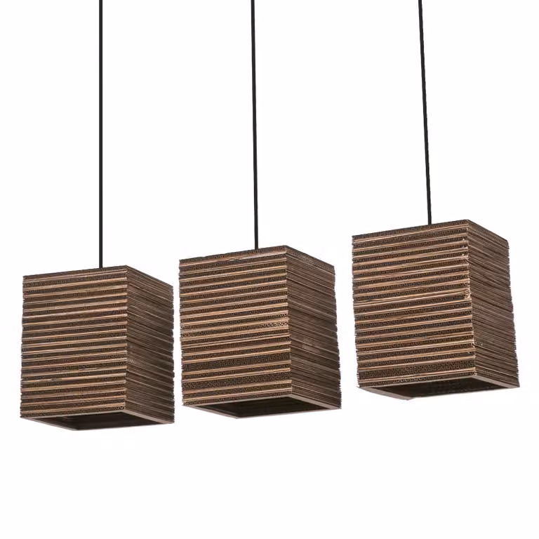 LEDVANCE lampada a sospensione a 3 luci Decor Cardboard Square marrone in cartone ondulato, E27, lunghezza 830 mm, paralume in materiale riciclato, sostenibile grazie alla sorgente luminosa sostituibile, facile installazione