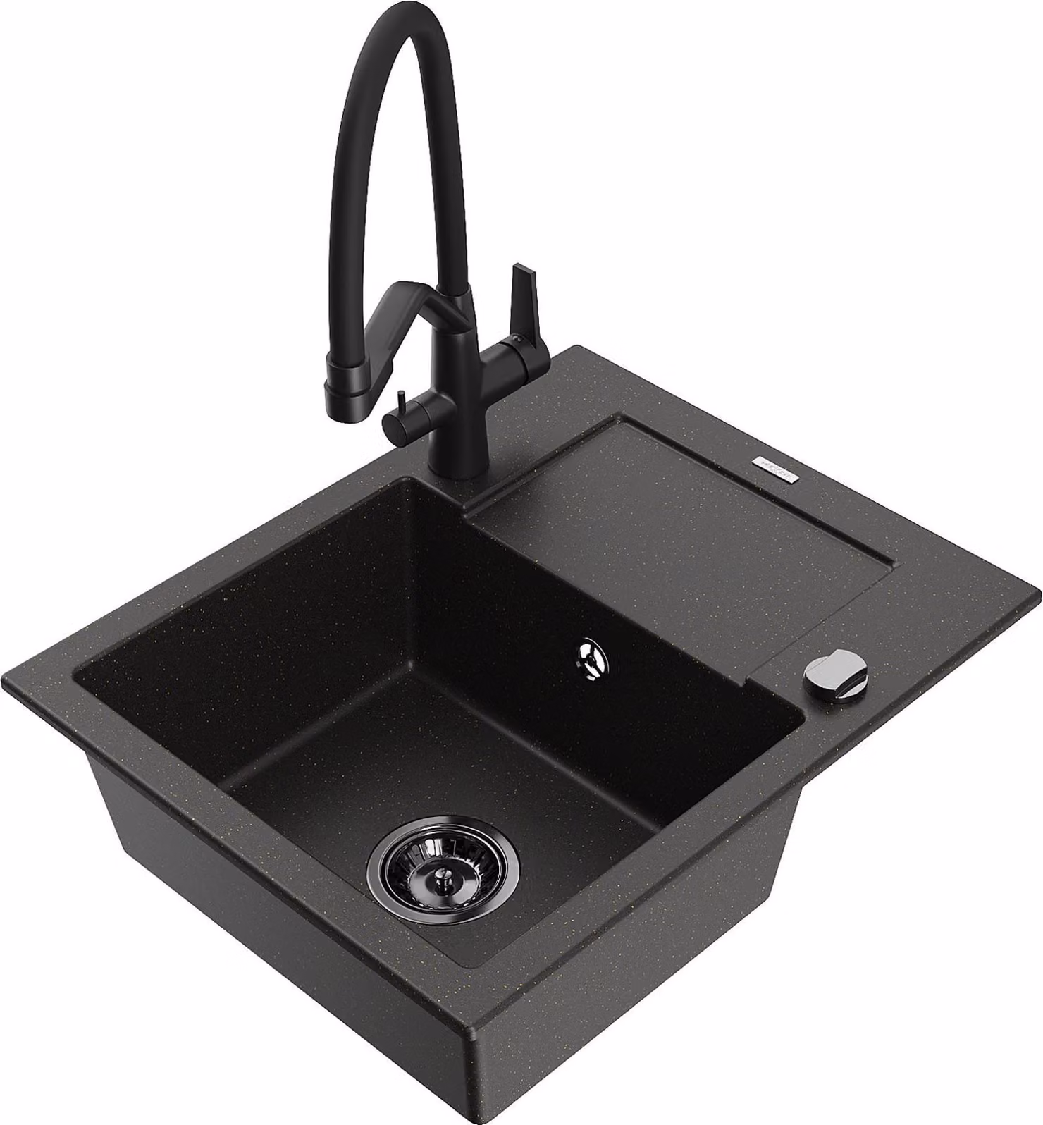 Mexen Enzo lavello da cucina in granito 1-vasca con scolapiatti e rubinetto Duo, nero/oro metallizzato - 6506-75-671701-70-B