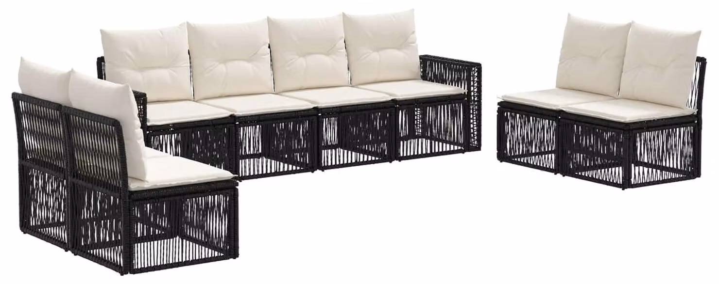 Set da giardino composto da 8 pezzi, in rattan sintetico nero e crema