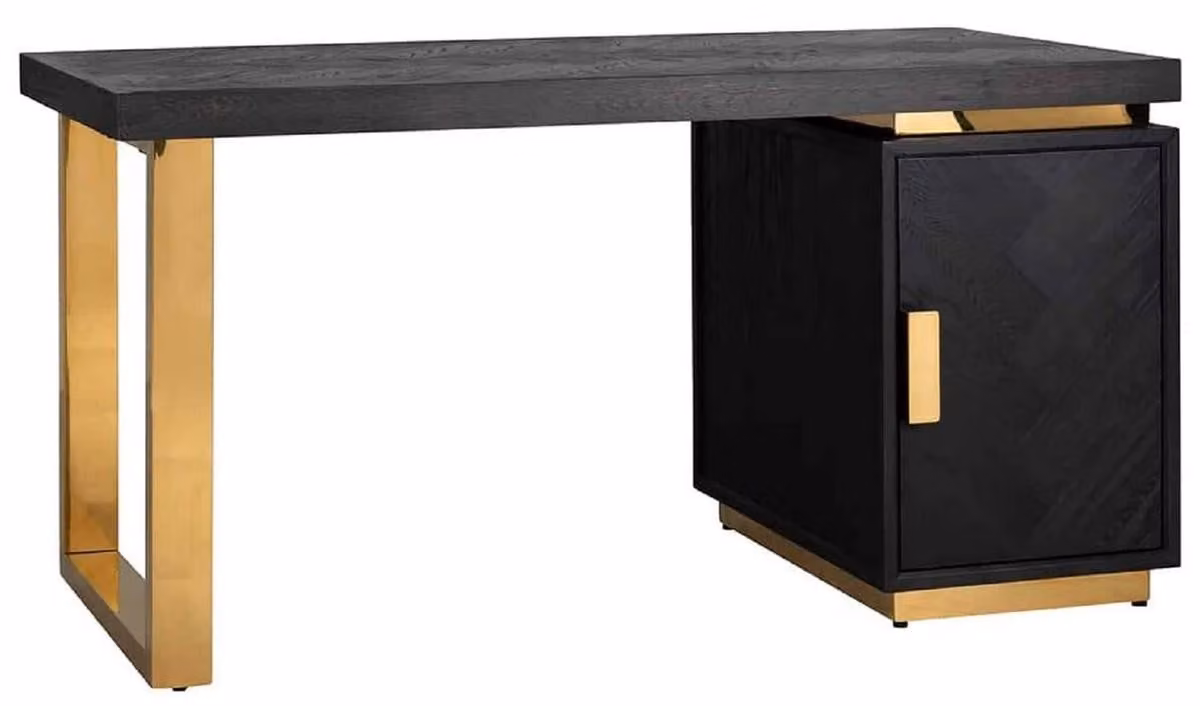 Casa Padrino scrivania in legno massiccio nero/oro 150 x 70 x h. 77 cm - Scrivania per ufficio - Scrivania per computer - Mobili per ufficio