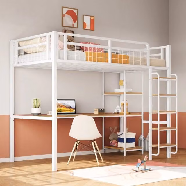 Letto a soppalco singolo ¨C Minimal ¨C Bianco metallo 90x200 cm