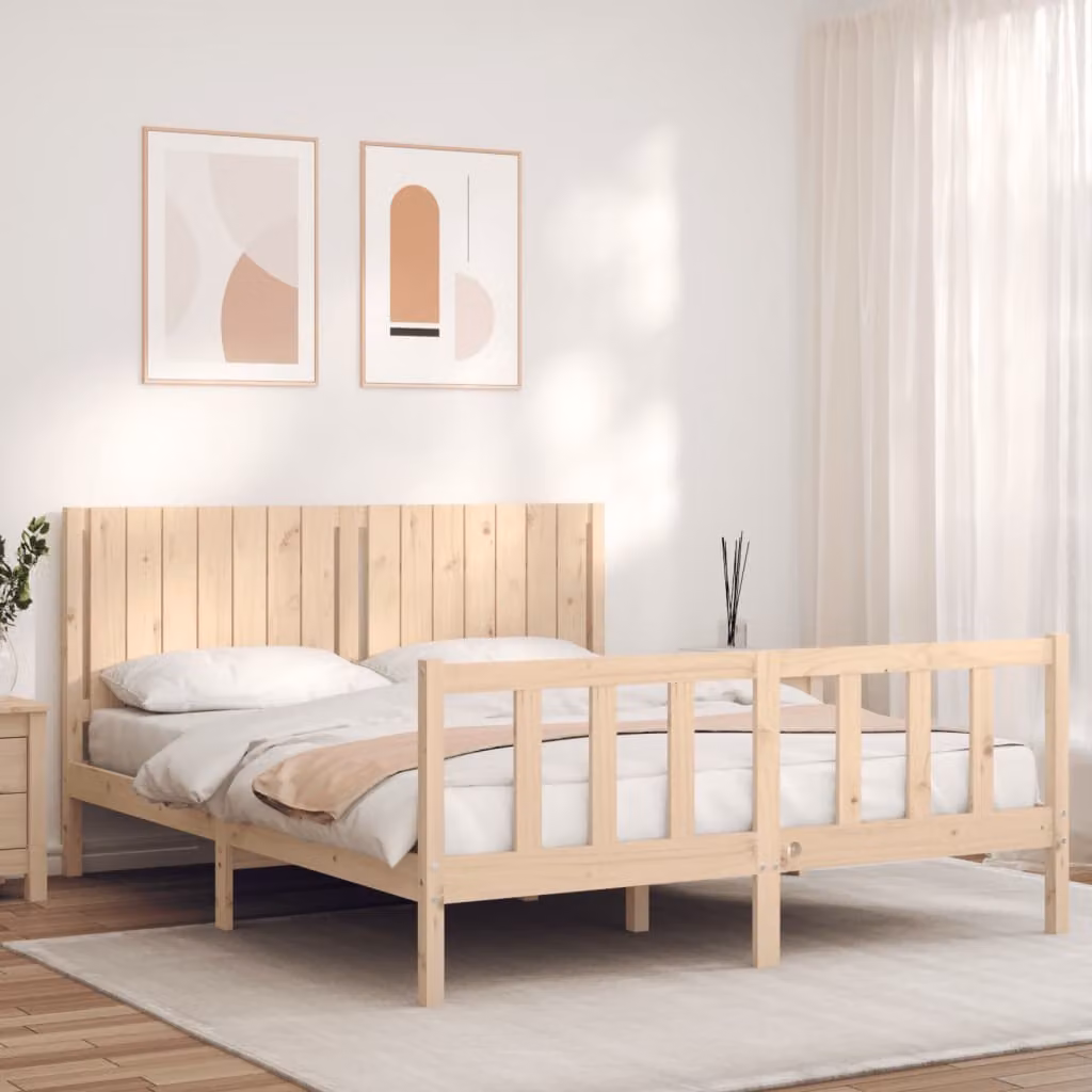 vidaXL Giroletto in legno massello di pino marrone con doghe piatte e telaio rigido, L/P/H: 200 x 160 x 205,5 cm