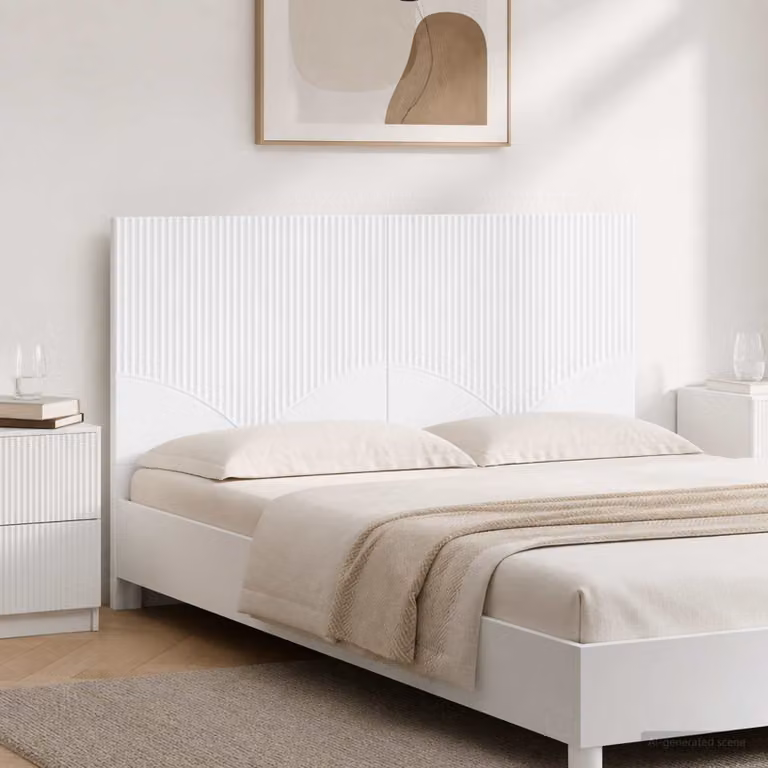 Testiera da muro vidaXL HOORN bianca lucida con ripiano integrato in legno ingegnerizzato L 120 x H 50 x P 10,4 cm