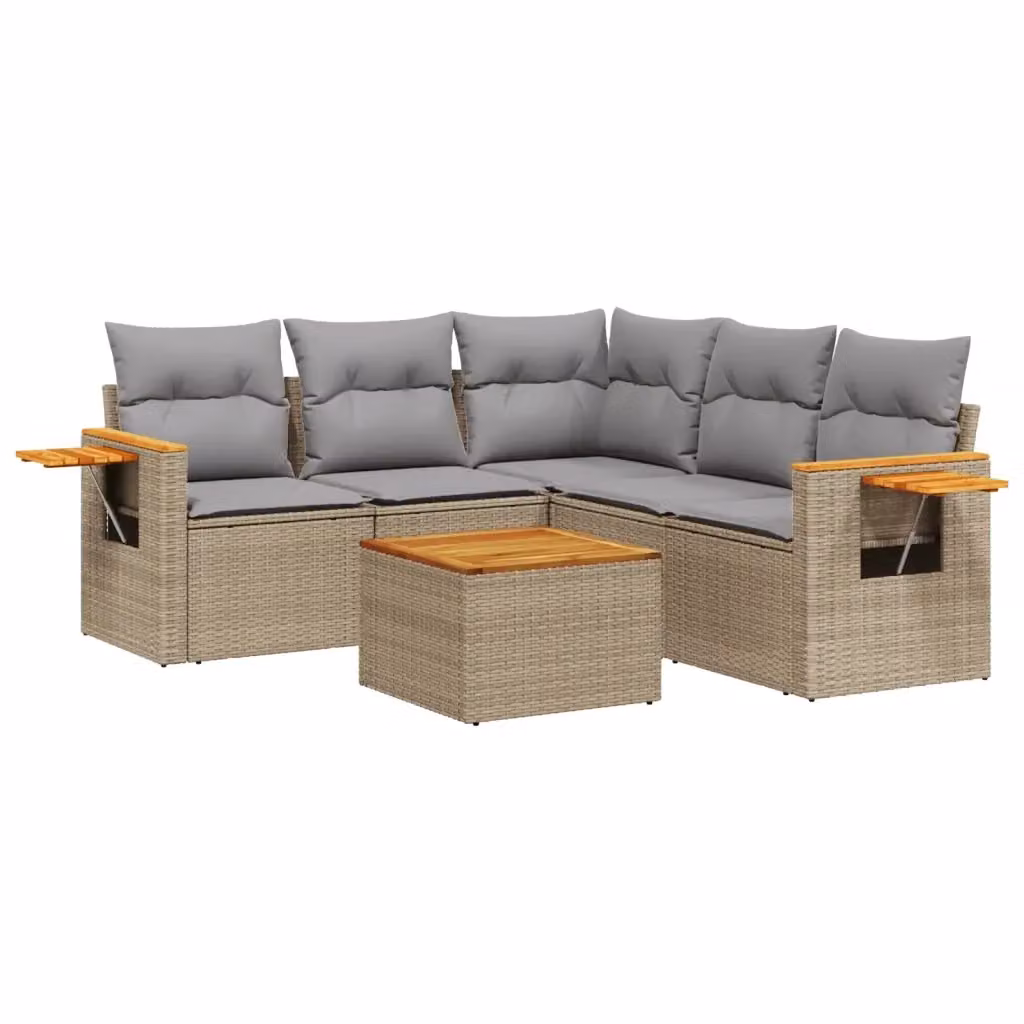 Set Divano da Giardino vidaXL 6 pz in Polyrattan con Cuscini Beige e Tavolino da Esterno a Forma di L – 2