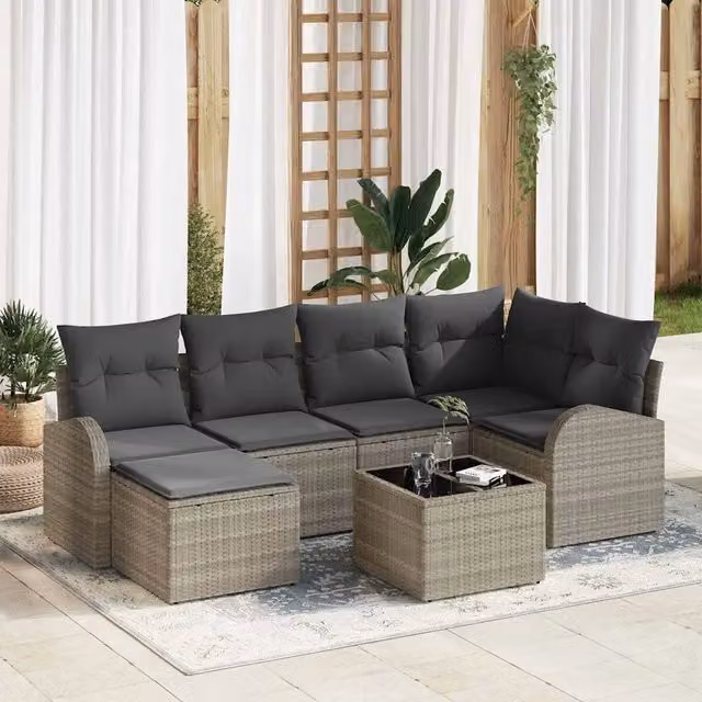 Set Divano da Giardino 7 pz Grigio chiaro polyrattan 3346122