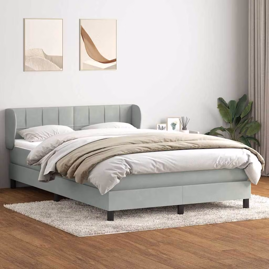 vidaXL Giroletto a Molle con Materasso Ibrido in Velluto Grigio Chiaro L: 163 cm, P: 213 cm