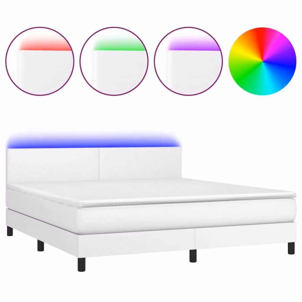 Giroletto Molle con Materasso e LED Bianco 180x200cm Pelle finta