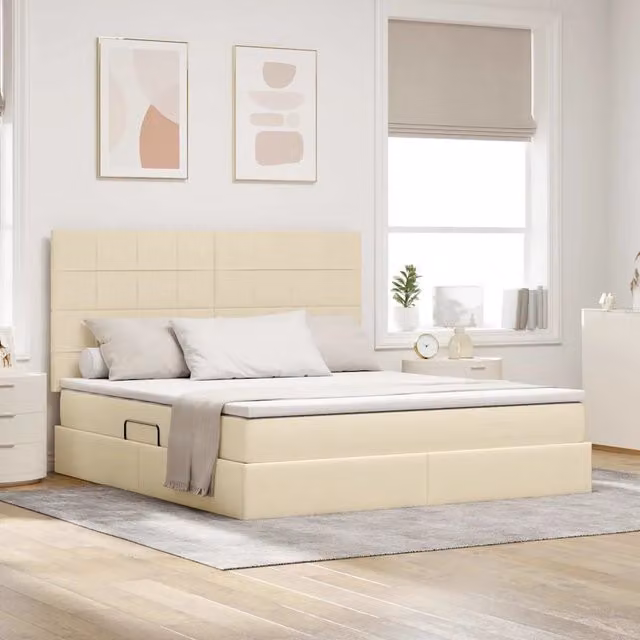 Letto con contenitore e illuminazione LED vidaXL, colore beige, L 160 x P 200 x H 204 cm