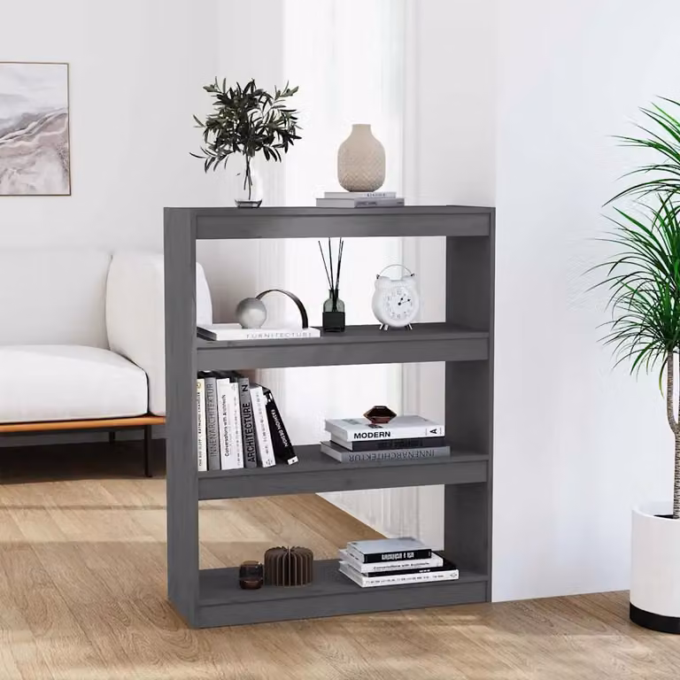Libreria/Divisorio vidaXL in Massello di Pino Grigio L: 80 cm, P: 30 cm, H: 103,5 cm