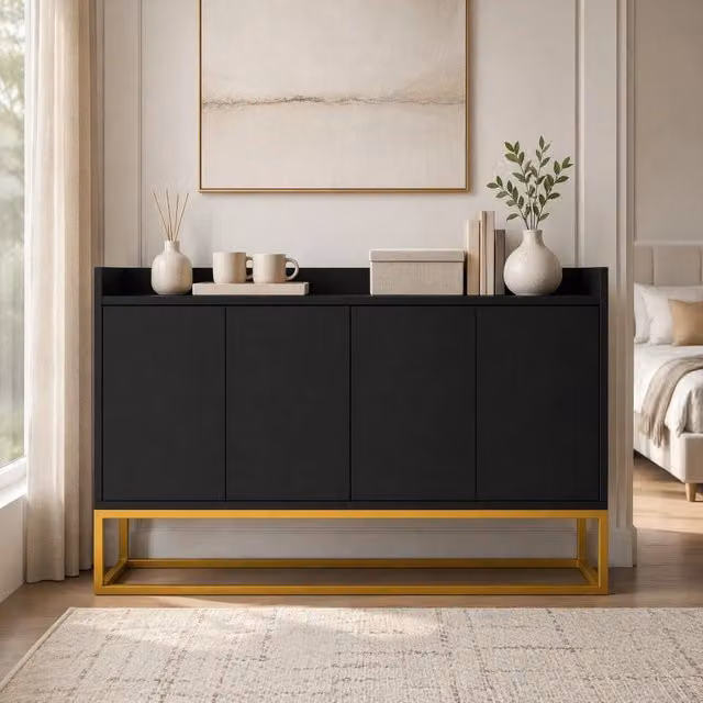 Sideboard 4 ante senza maniglie 120x30x80 cm nero con ripiani regolabili