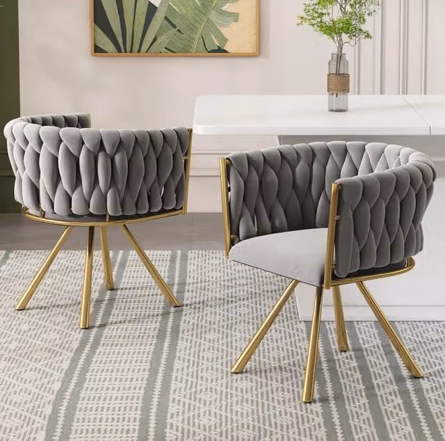 6 sedie da pranzo girevoli in velluto con schienale ergonomico e gambe in metallo; Grigio/Oro