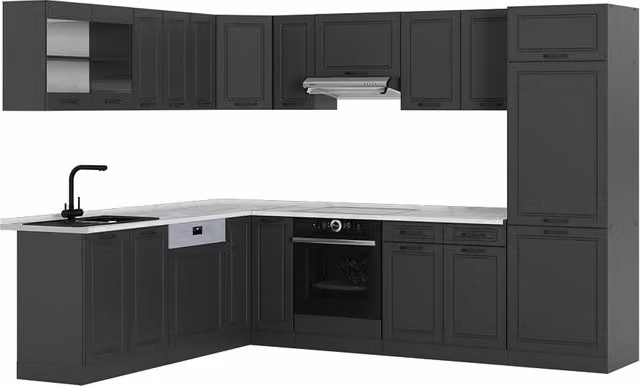 Cucina angolare completa R-Line Vicco colore Antracite con piano in marmo L/P/H: 287 x 227 x 90 cm