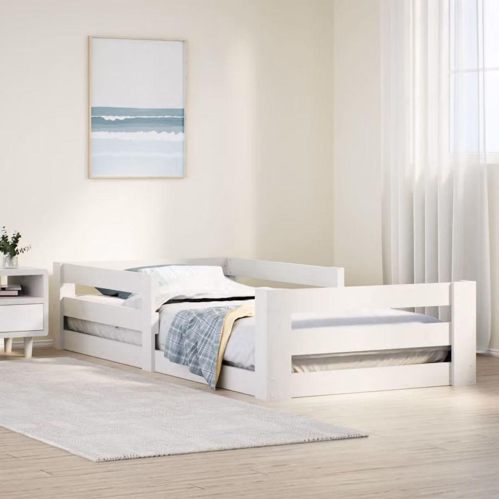 vidaXL Giroletto in legno massello di pino bianco con doghe piatte L/P/H: 207 x 100 x 41,5 cm