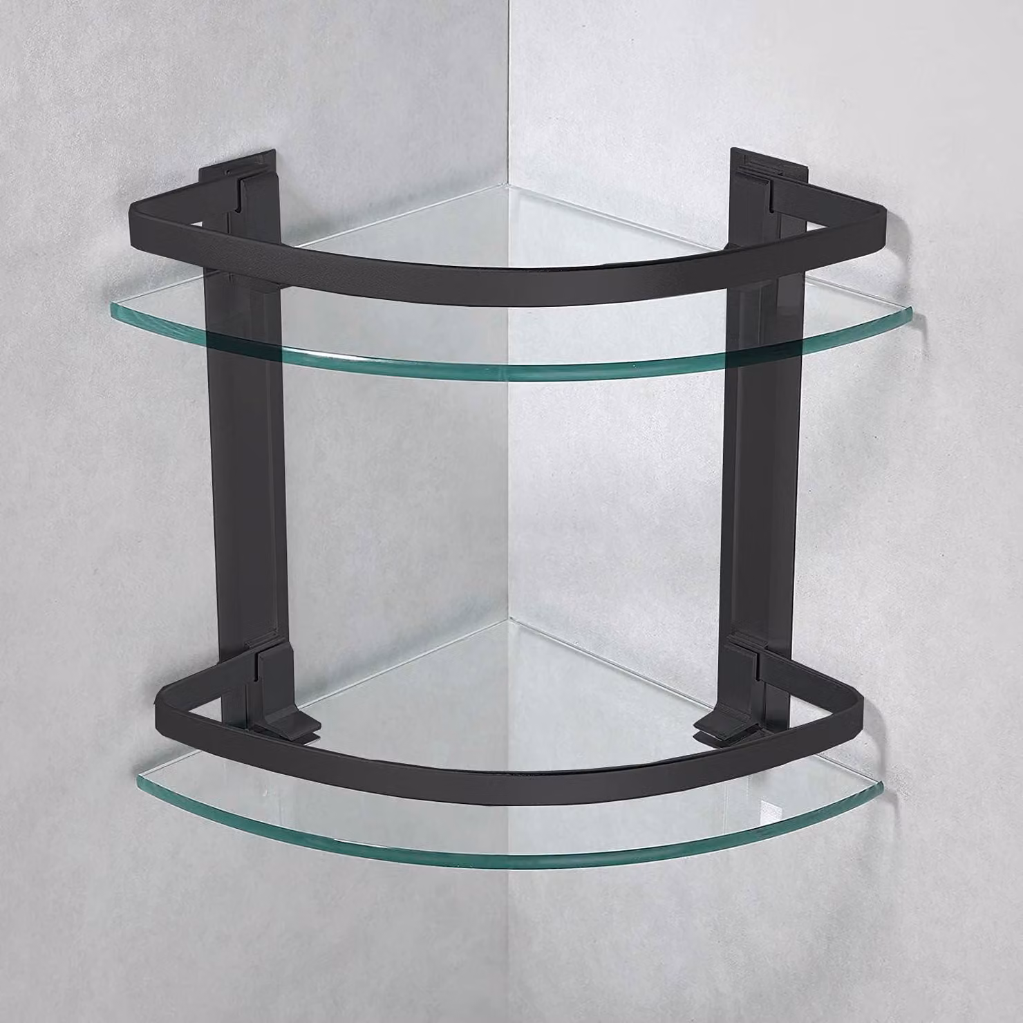 Mensola angolare in vetro temperato - alluminio nero - 2 ripiani - elegante