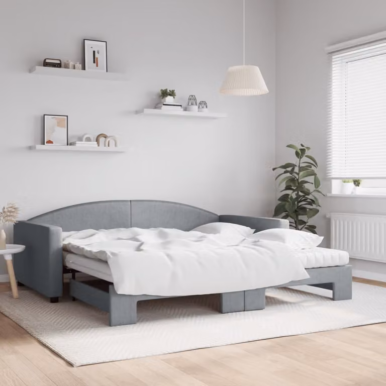 Divano Letto Estraibile vidaXL in Tessuto Grigio con Cassetto per Materasso 100 x 200 cm