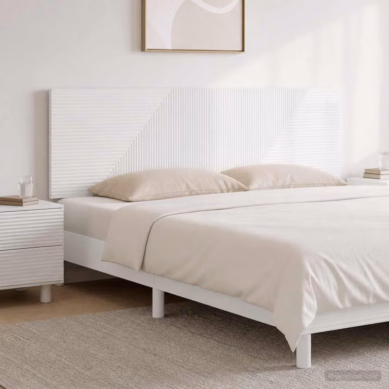Testiera da muro vidaXL HAARLEM in legno ingegnerizzato bianco lucido con ripiano integrato