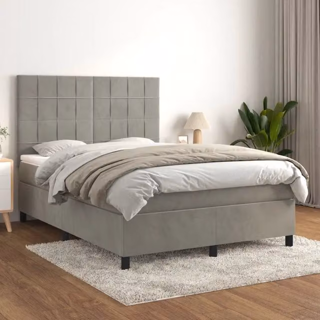 Letto Ibrido con Materasso e Struttura in Velluto Grigio e Bianco vidaXL L/P/H: 193 x 140 x 128 cm – 1