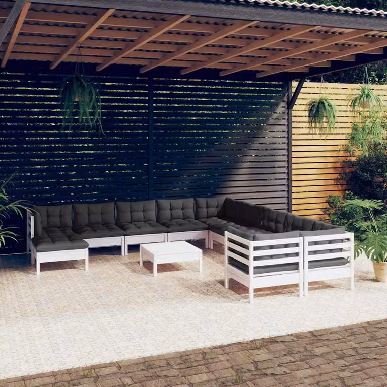 Set di Divani da Giardino vidaXL 12 Pezzi a Forma di U in Legno di Pino con Cuscini Imbottiti