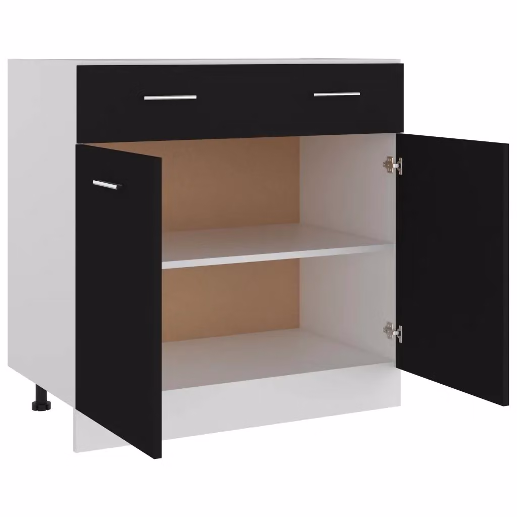 Mobiletto da bagno moderno con ante e cassetti in legno nero HELLOSHOP26 L: 80 cm, P: 46 cm, H: 81,5 cm – 2