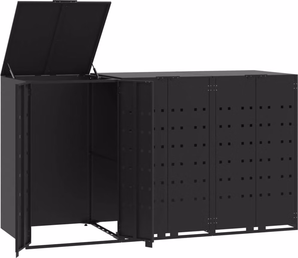 Copribidone con Ruote per 3 Bidoni Nera 207x79x117cm in Acciaio