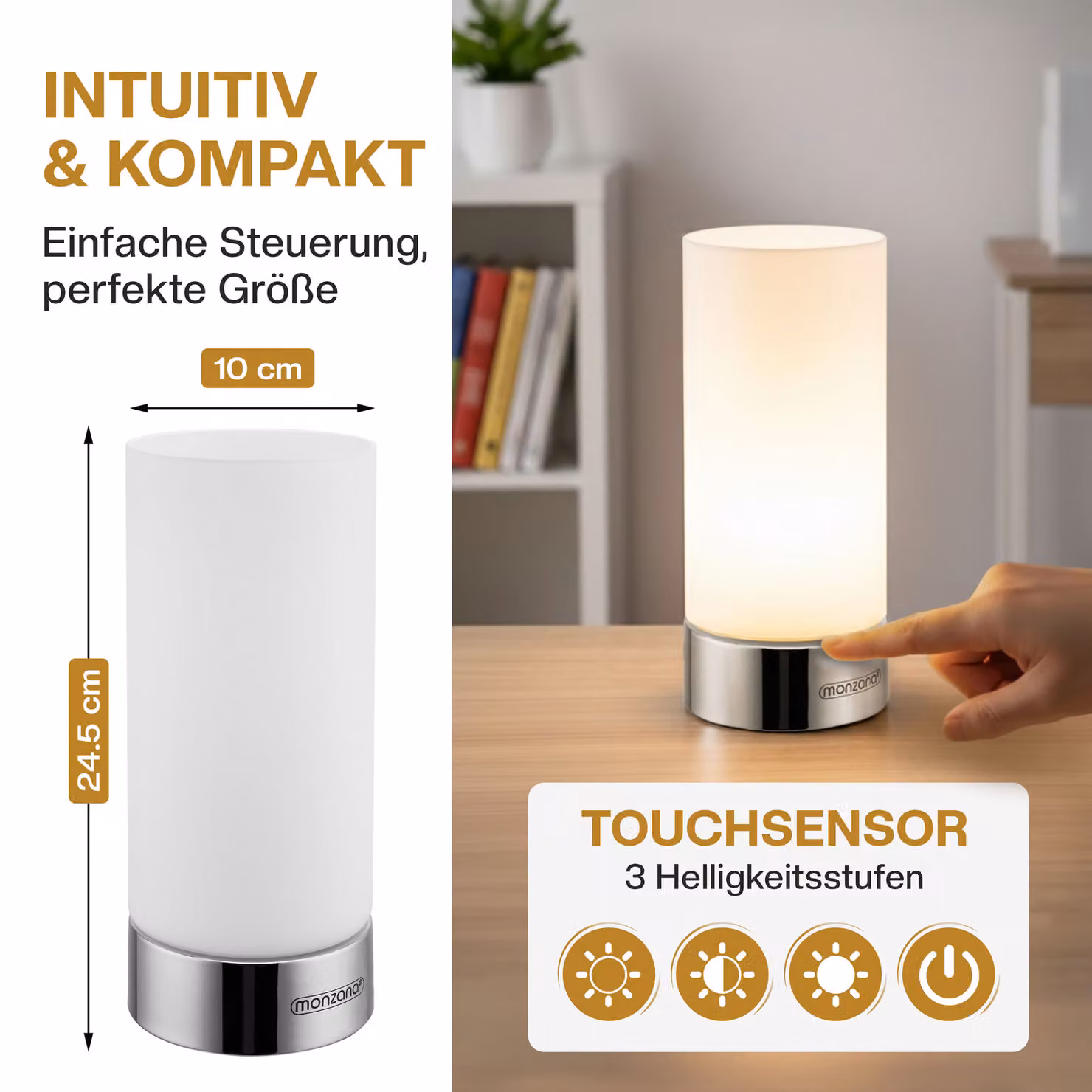 Set da 2 lampade da tavolo Golau monzana in metallo e vetro bianco e argento con tecnologia touch e lampadina inclusa – 3
