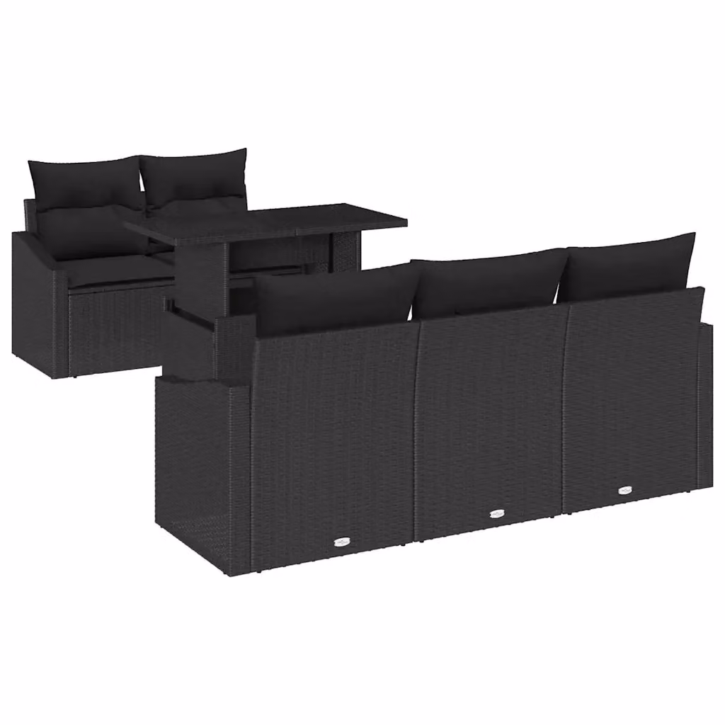 Set Divano da Giardino vidaXL 6 Pezzi in Polyrattan Nero con Cuscini e Tavolino – 2