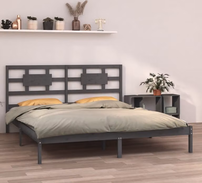 The Living Store Letto in legno massiccio grigio 200x200 cm