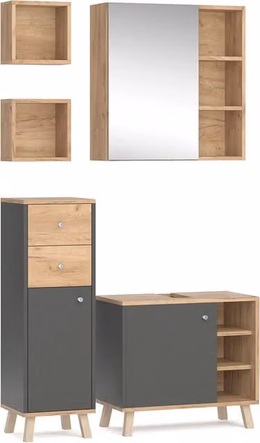 Set mobili bagno Senyo Antracite 5 pezzi Vicco