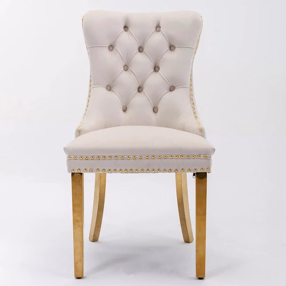 Set di 2 sedie Nikki Xylo in velluto beige con gambe dorate in legno – 2
