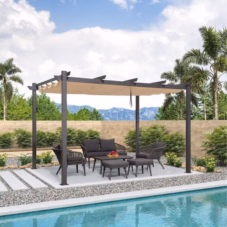 Pergola in alluminio, 3 x 4 metri - Tetto regolabile e resistente all'acqua - Beige - Tenda da giardino - Gazebo