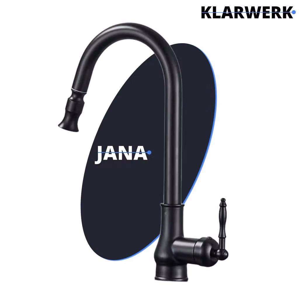 Miscelatore da cucina Klarwerk JANA con rubinetto estraibile vintage in acciaio inossidabile nero antico, arco alto e rotazione a 360° – 2