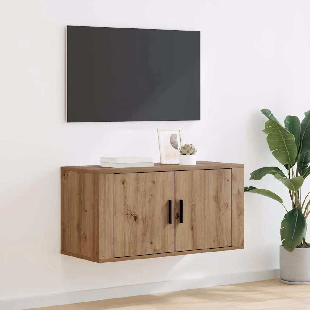 Mobile TV da parete vidaXL in rovere artigianale marrone, L 80 cm x P 34,5 cm x H 40 cm