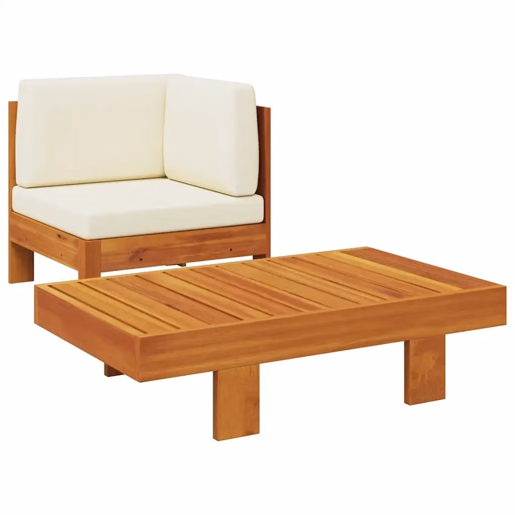 Set di divani da giardino vidaXL in legno d'acacia con cuscini bianco crema e tavolino da esterno – 2