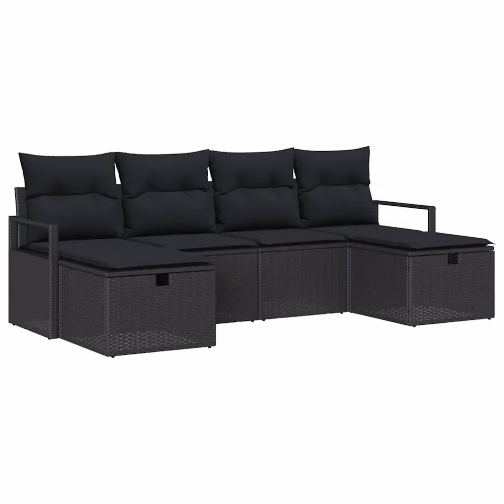 Set di divani da giardino vidaXL a 6 posti a forma di U con cuscini e pouf, colore nero – 2