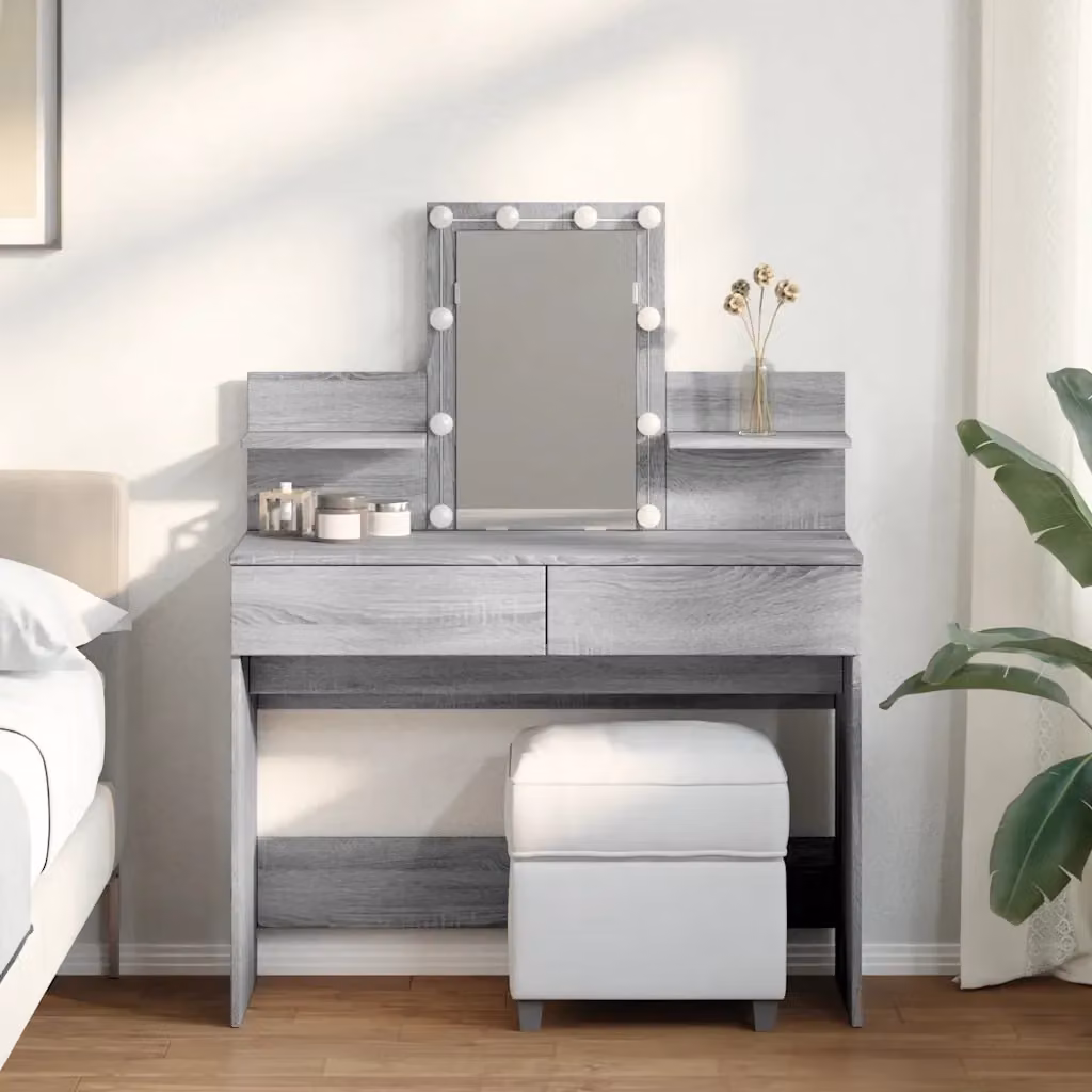 Toeletta moderna con LED in colore grigio Sonoma, L 100 cm x P 40 cm x H 130 cm – 2