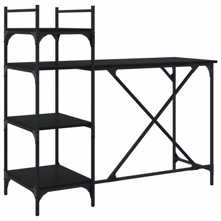 Scrivania per Computer con Scaffali Nera 120x47x109 cm