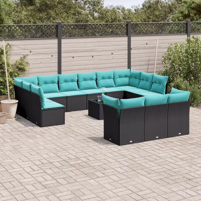 Maison Exclusive - Set di 14 pezzi per divano da giardino con cuscini, polyrattan nero