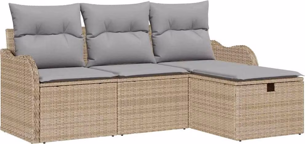 Set Divano da Giardino con cuscino 4 pcs Beige Poly Rattan
