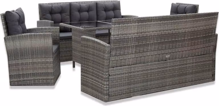Set di mobili da giardino in poly rattan, 5 pz. Grigio, per 8 persone