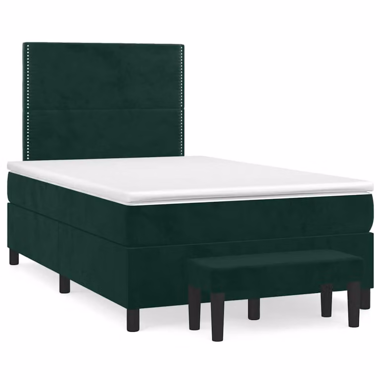 vidaXL Giroletto a Molle con Materasso Ibrido in Velluto Verde e Bianco L/P/H: 120 x 200 cm