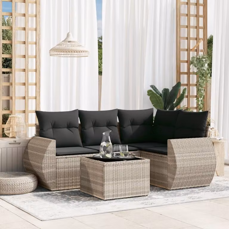 Maison Exclusive - Set Divano da Giardino 5pz con Cuscini Grigio Chiaro Polyrattan