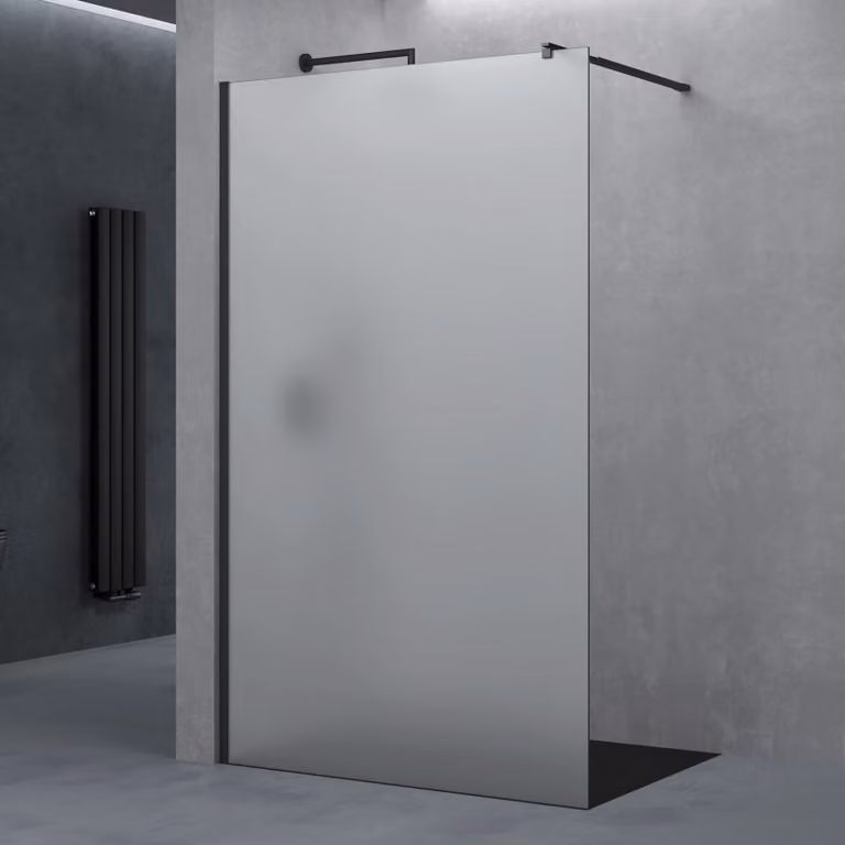 doporro Parete Doccia Walk In 140x200 cm, Box Doccia in Vetro Temperato Satinato 10 mm Anticalcare, con Barra Stabilizzatrice e Profilo Nero Opaco šC Bremen02VS