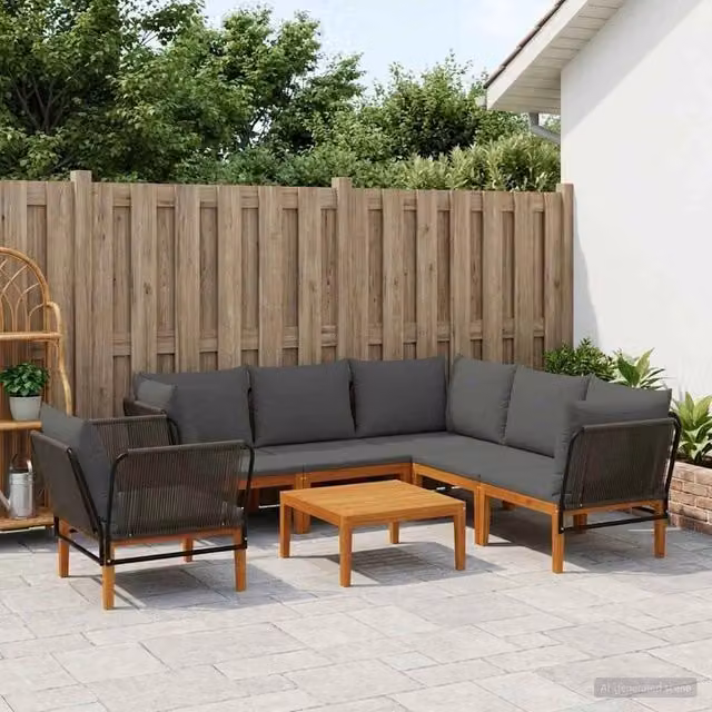 Set da giardino a L vidaXL in legno di acacia con 7 pezzi e cuscini inclusi – 1