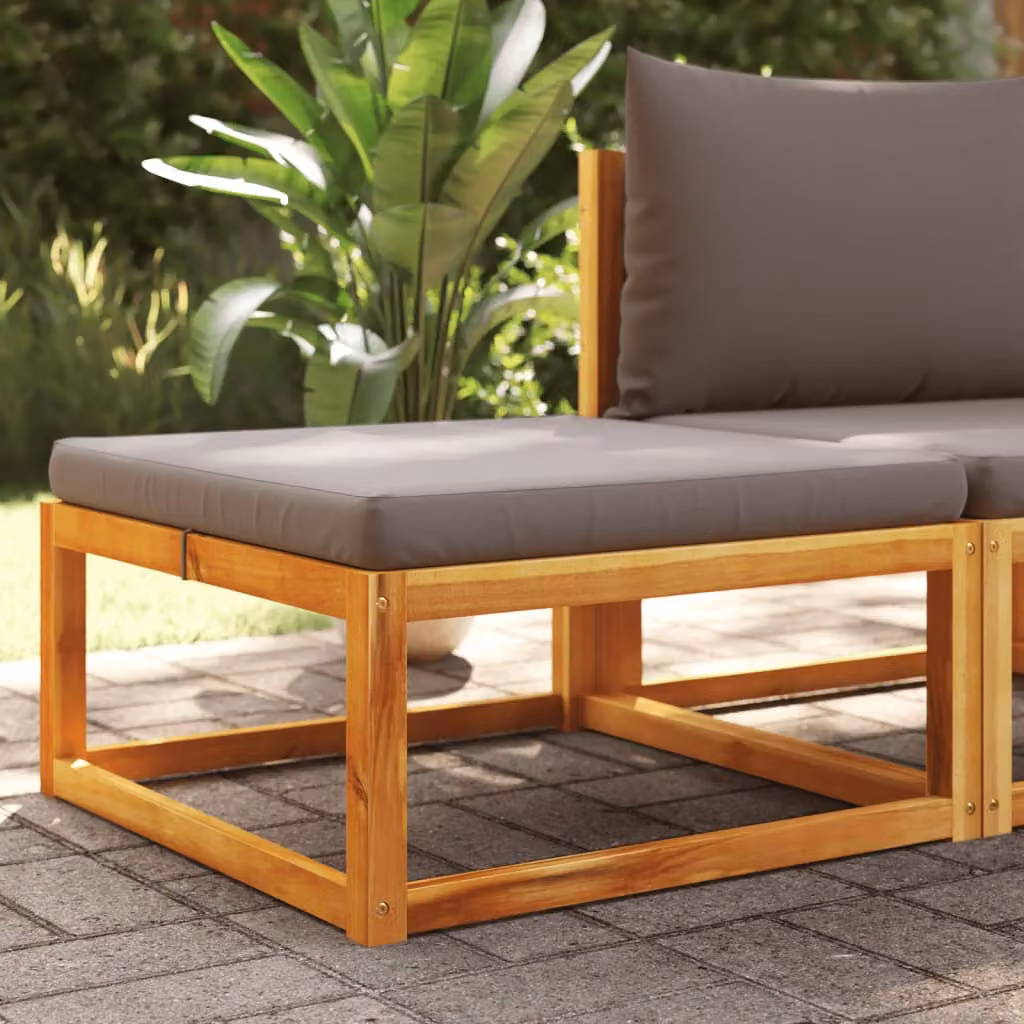 vidaXL Poggiapiedi da Giardino in Legno di Acacia con Cuscino Grigio L: 65 cm, P: 65 cm, H: 29 cm
