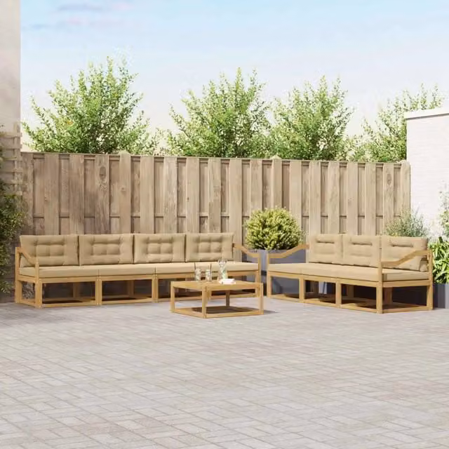 Set di divani da esterno 7 pezzi vidaXL in legno di acacia con cuscini Bianco e Beige