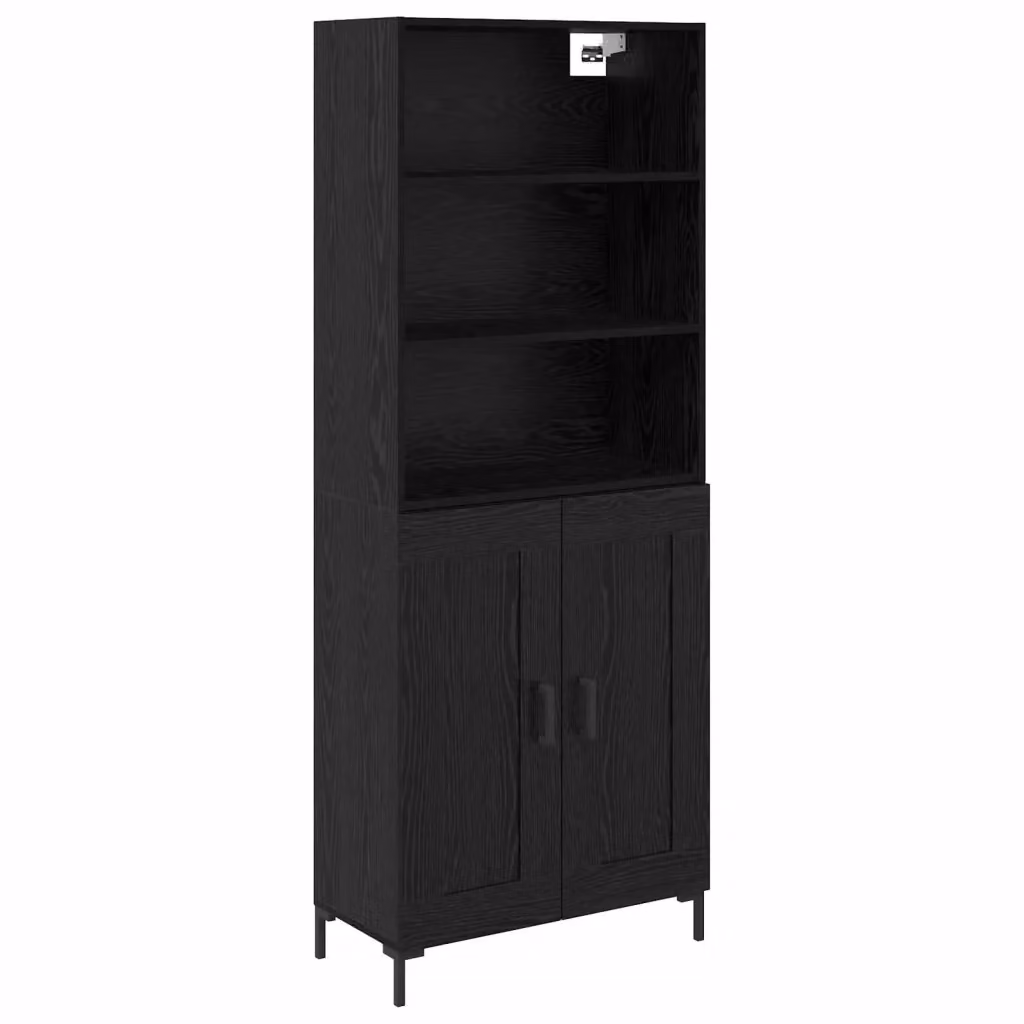 Credenza moderna vidaXL in MDF nero con ante e ripiani, L: 69,5 cm, P: 38,02 cm, H: 180 cm – 2