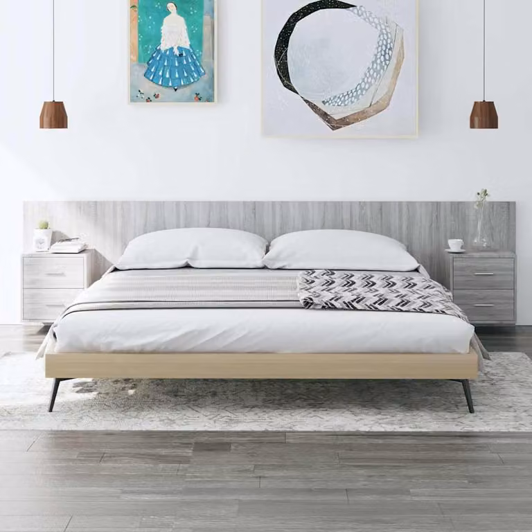 Testiera Letto con Comodini Integrati vidaXL in Legno Multistrato Grigio Sonoma