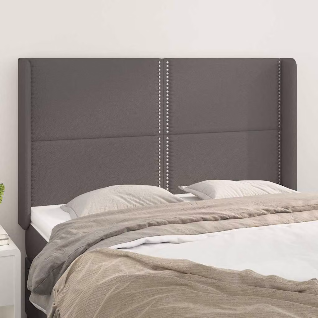 Testiera ad orecchio vidaXL in similpelle grigia con struttura in legno, L: 147 cm, P: 16 cm, H: 118/128 cm