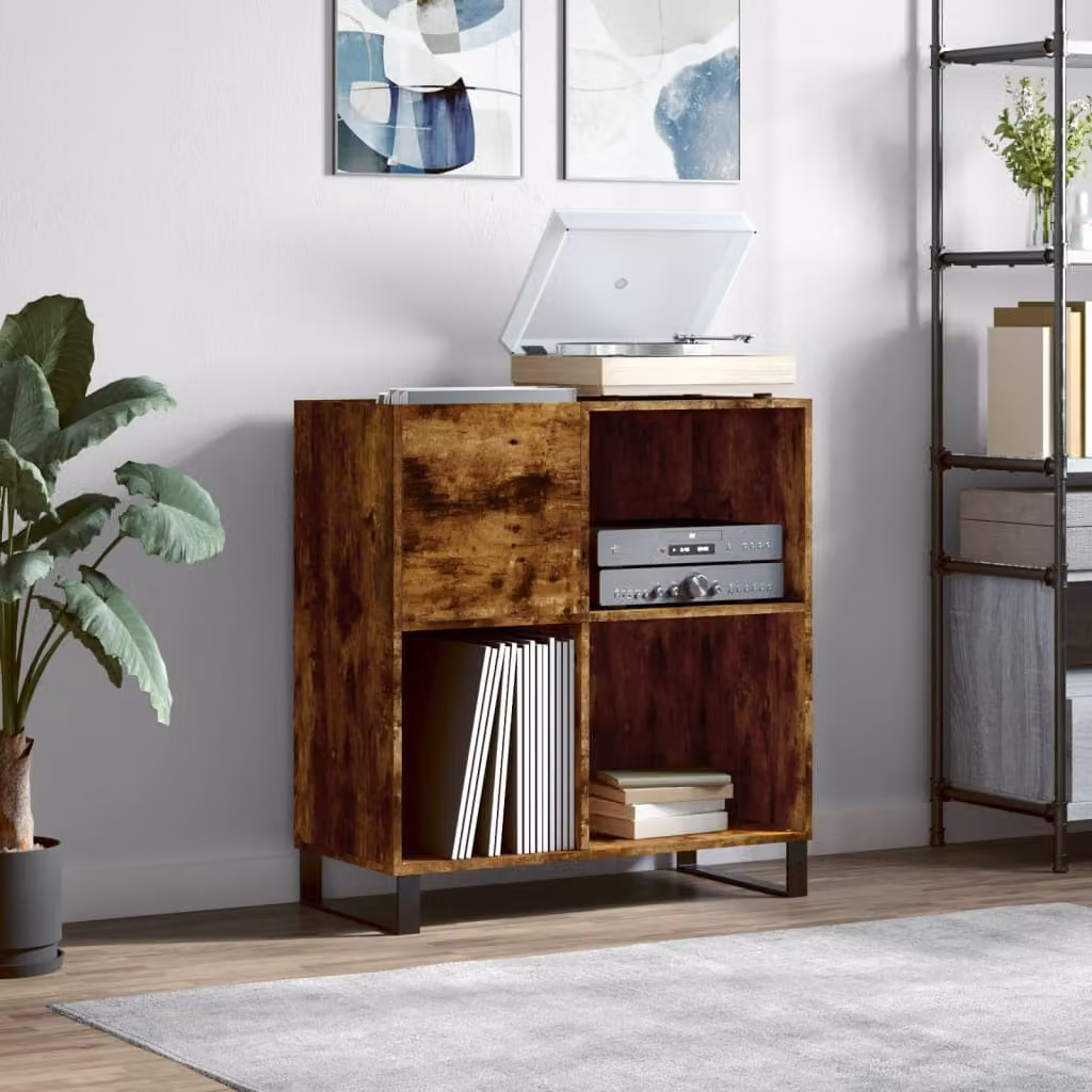 vidaXL Mobile Porta Dischi in Rovere Fumo e Legno Multistrato, Colore Marrone, L/P/H: 84,5 x 38 x 89 cm